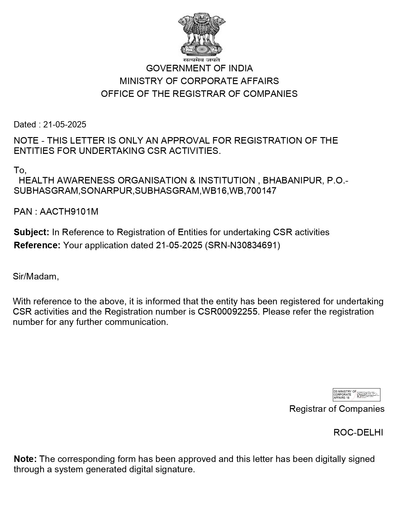 Approval Letter for form CSR1_page-0001